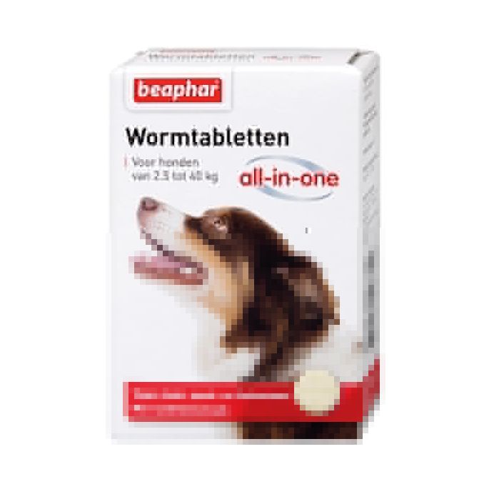 Wormtablet All-in-one 2,5-40 kilo. Verpakking: 4 tab.